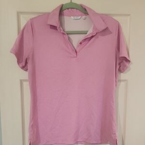 Pink Fitted Polo Shirt with Cuffed Short Sleeves